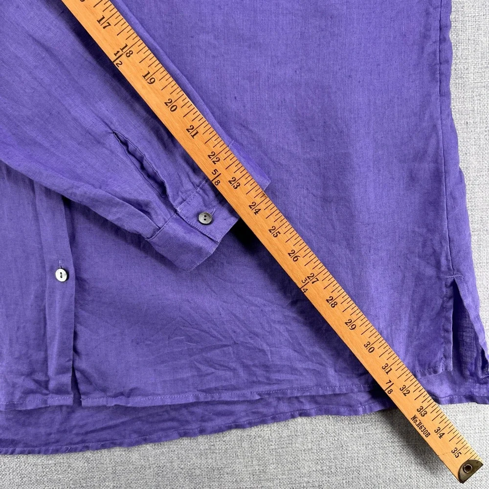 J.Jill Love Linen Essential Button Front Shirt Women XL Purple Minimal Coastal - Picture 8 of 11